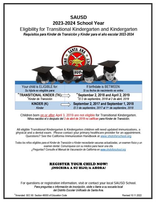 TK/Kindergarten SAUSD Enrollment Eligibility